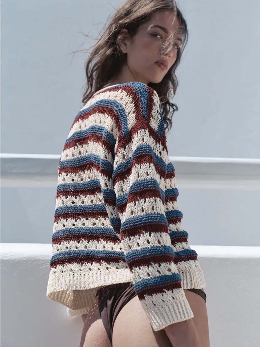 ZARA OPEN-KNIT STRIPED JACKET - Picture 6 of 10